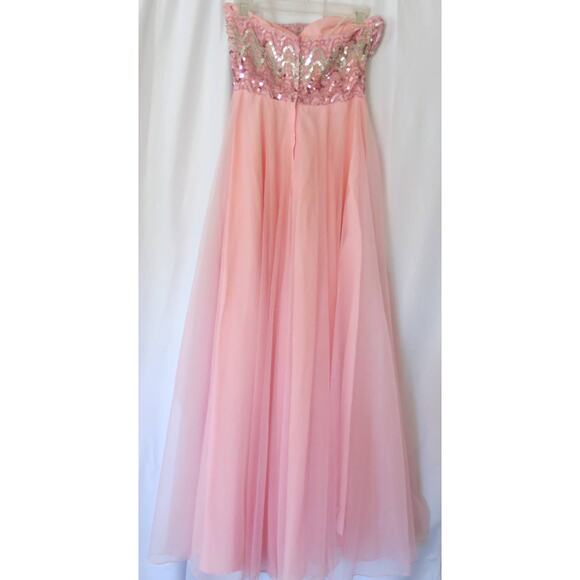 VINTAGE 1970's Formal Ball Gown Size 7 Halter Sequins Tulle Pink Barbie Glam - Picture 5 of 12